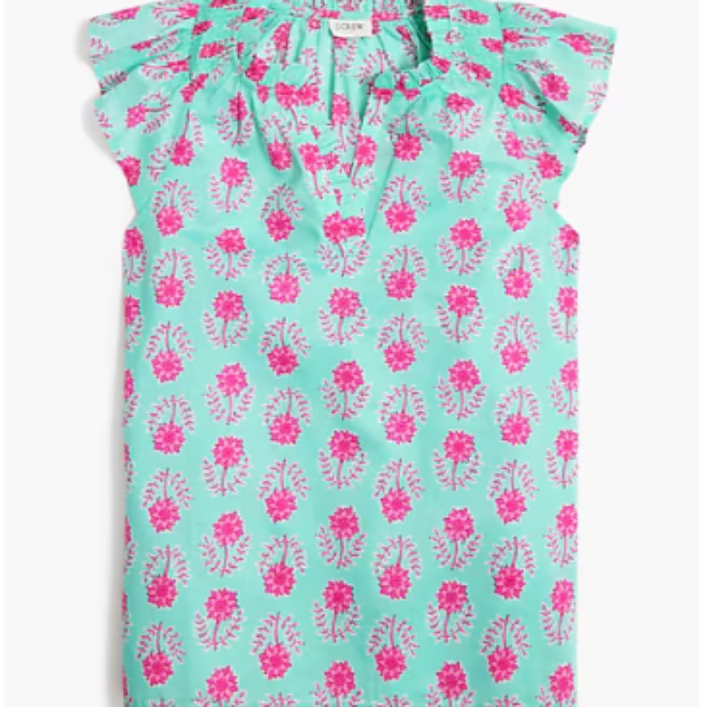 J. Crew Factory Printed flutter-sleeve top Pink & Aqua